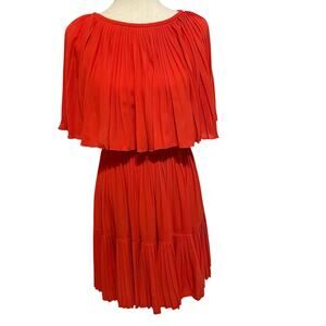 Kate Spade Women's Mini Dress Flowy Full A Line Plisse Pleated Cape sz 0 Red
